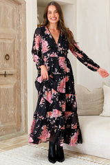Audrey Maxi Dress - Delicately Detailed Tiered A-Line Dress in Odessa Print