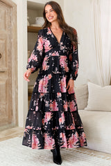 Audrey Maxi Dress - Delicately Detailed Tiered A-Line Dress in Odessa Print