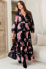 Audrey Maxi Dress - Delicately Detailed Tiered A-Line Dress in Odessa Print