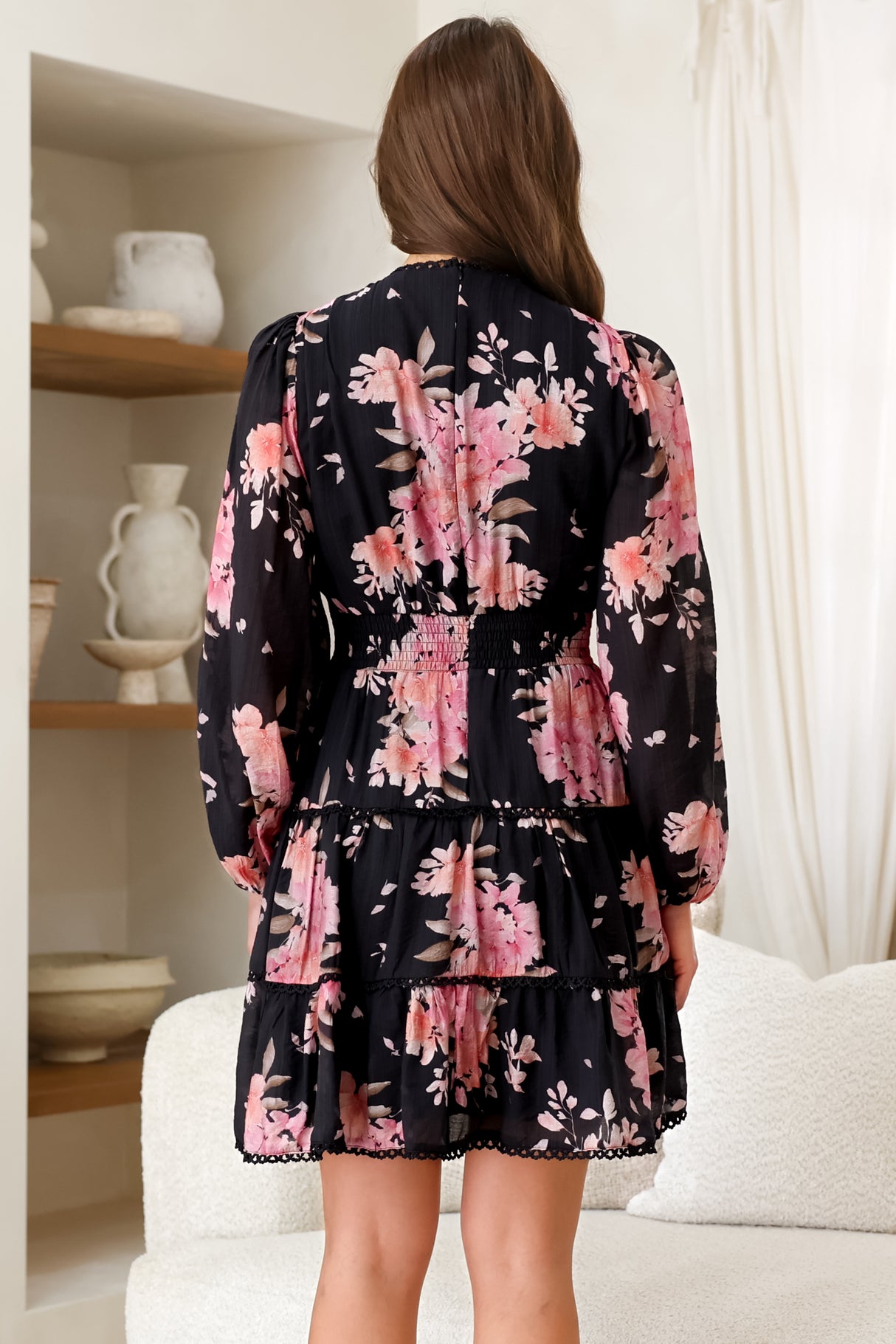 Audrey Mini Dress - Delicately Detailed Tiered A-Line Dress in Odessa Print