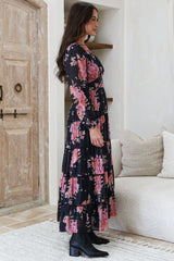 Audrey Maxi Dress - Delicately Detailed Tiered A-Line Dress in Odessa Print