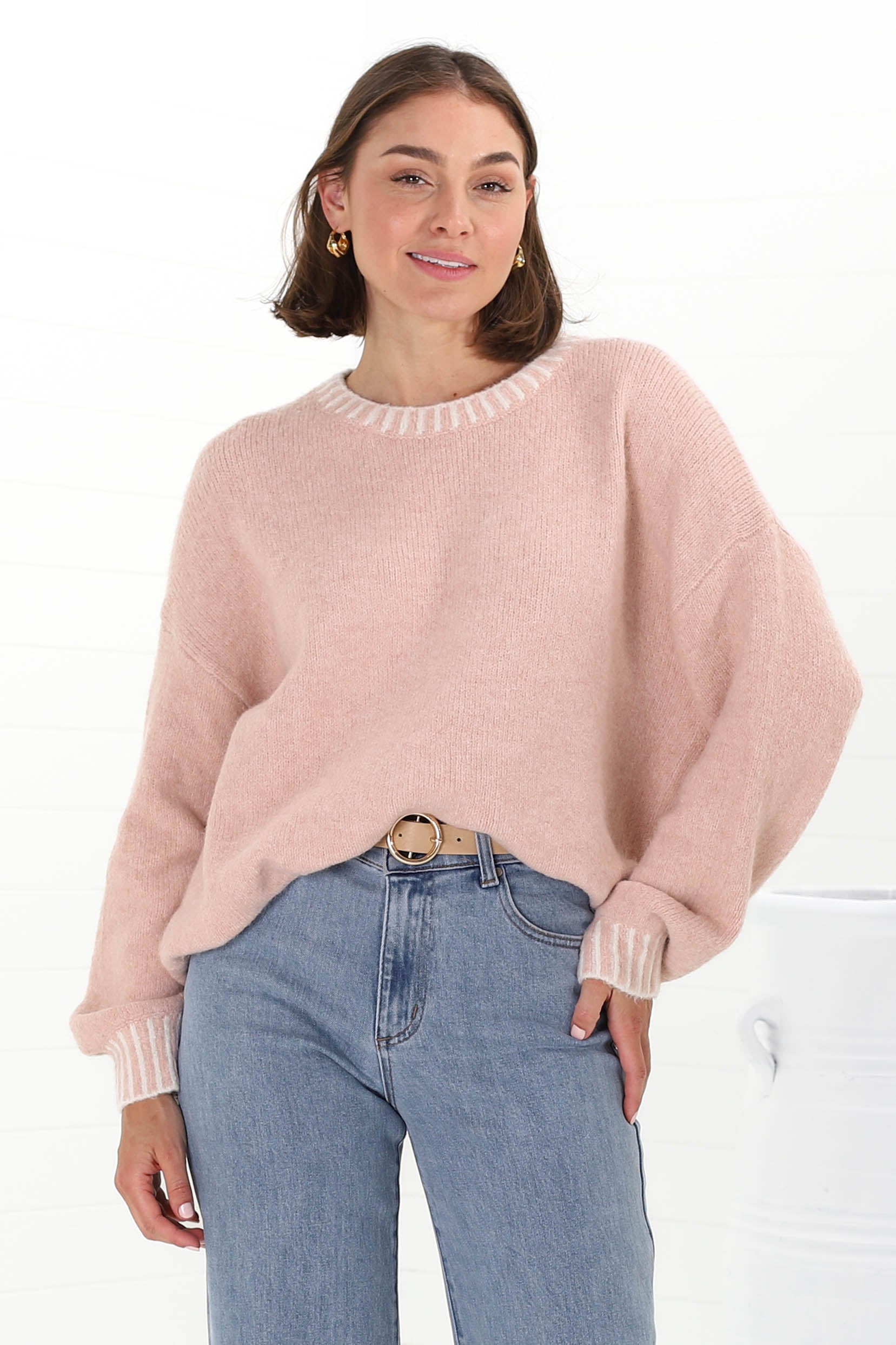Aura Jumper Crew Neck Jumper Contrast Stripe Trim