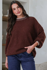 Model wearing Aura Jumper in Coffee from Salty Crush