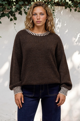 Model wearing Aura Jumper in Chocolate from Salty Crush