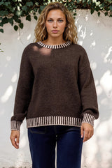 Model wearing Aura Jumper in Chocolate from Salty Crush