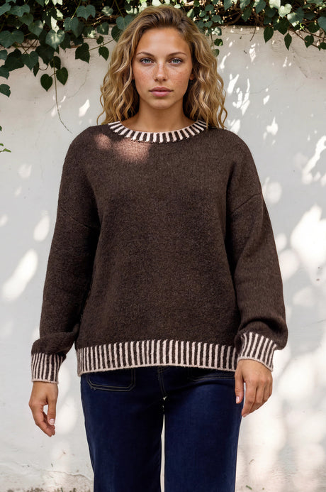 Model wearing Aura Jumper in Chocolate from Salty Crush