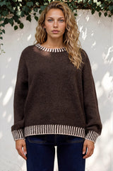 Model wearing Aura Jumper in Chocolate from Salty Crush