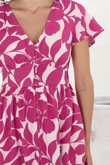 Aurelia Mini Dress - Button-Down Flutter Sleeve Dress in Kiera Print Pink