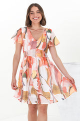 Aurelia Mini Dress - Button-Down Flutter Sleeve Dress in Marise Print