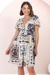 Aurelia Mini Dress - Button-Down Flutter Sleeve Dress in Alphy Print