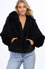 Austin Jacket - Zip Up Teddy Jacket with Pockets in Black