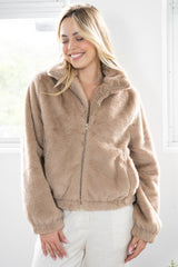 Austin Jacket - Zip Up Teddy Jacket with Pockets in Mocha