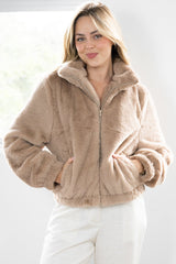Austin Jacket - Zip Up Teddy Jacket with Pockets in Mocha