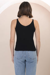 Ava Cami - Soft V Neck Ribbed Cami in Black