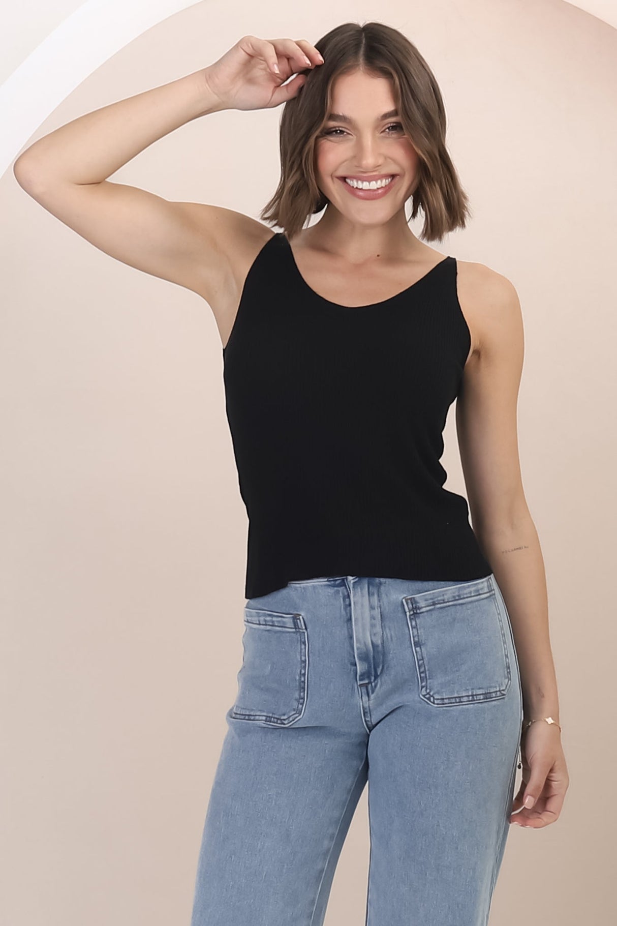 Ava Cami - Soft V Neck Ribbed Cami in Black