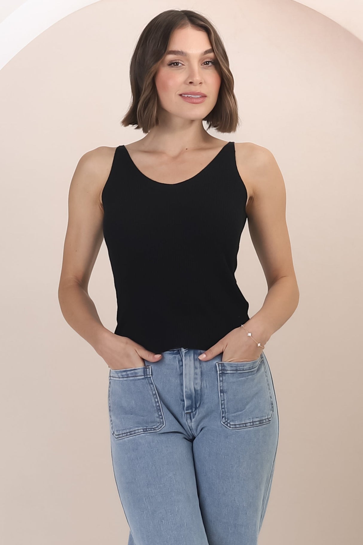 Ava Cami - Soft V Neck Ribbed Cami in Black