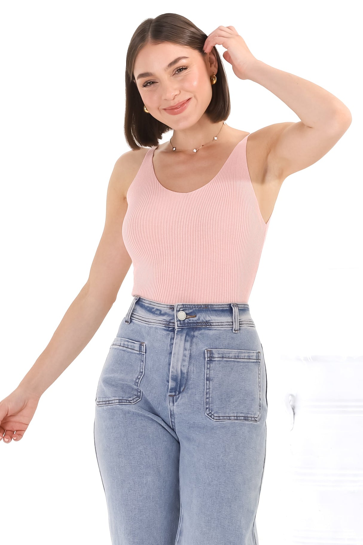 Ava Cami - Soft V Neck Ribbed Cami in Blush