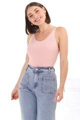 Ava Cami - Soft V Neck Ribbed Cami in Blush