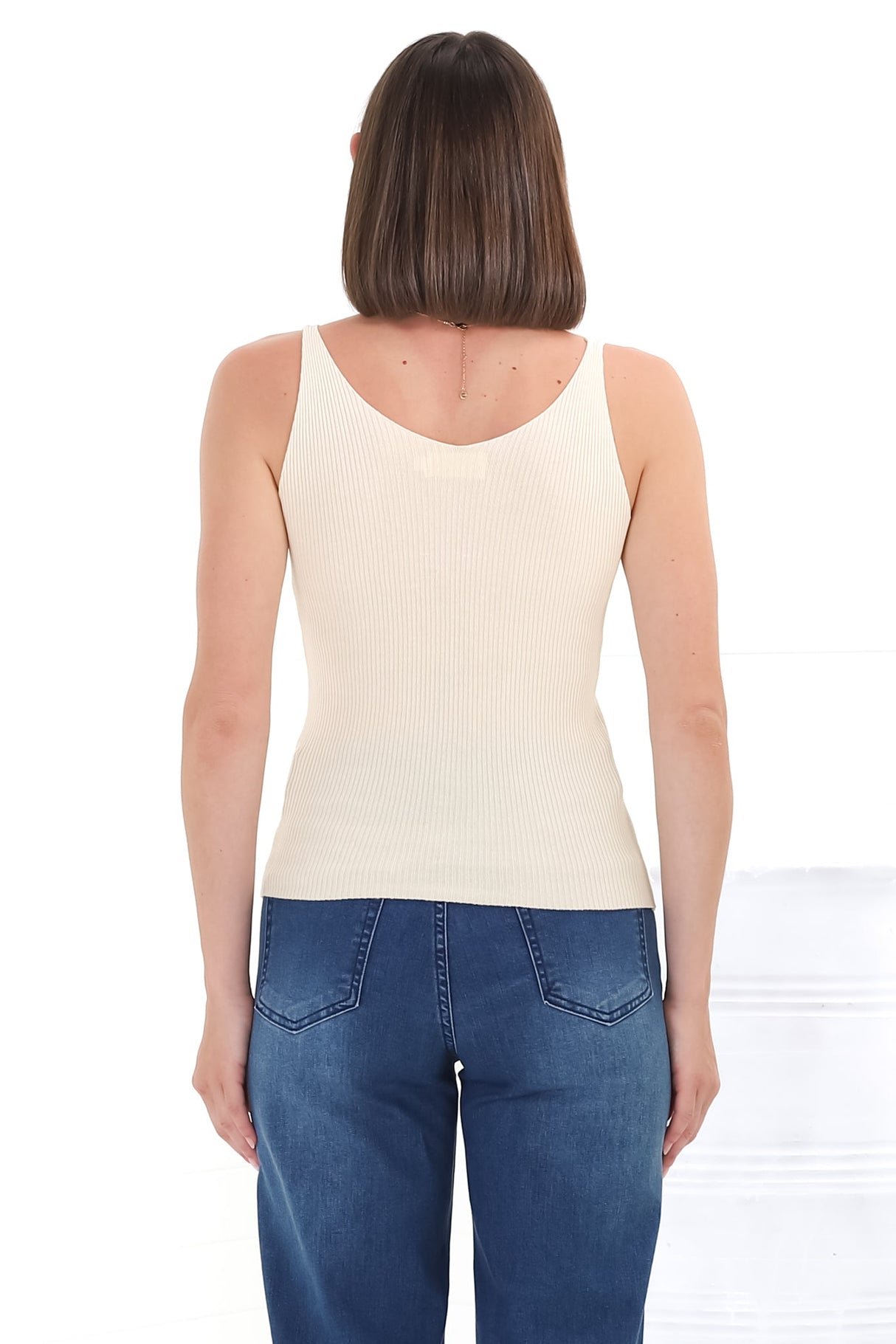 Ava Cami - Soft V Neck Ribbed Cami in Cream