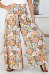 Avianna Pants - Paper Bag High Waisted Wide Leg Pants in Floral Print