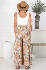 Avianna Pants - Paper Bag High Waisted Wide Leg Pants in Floral Print