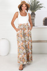 Avianna Pants - Paper Bag High Waisted Wide Leg Pants in Floral Print