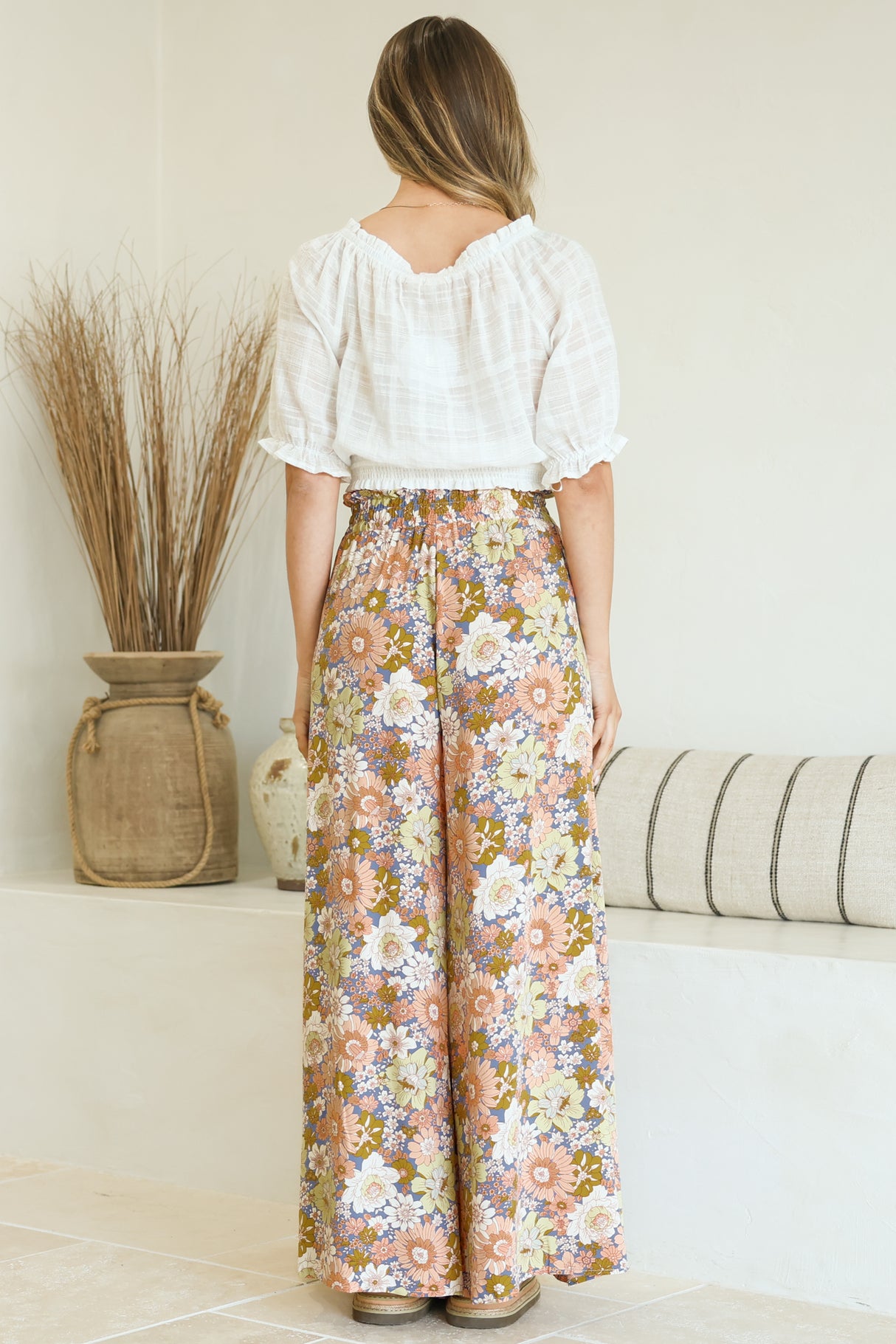 Avianna Pants - Paper Bag High Waisted Wide Leg Pants in Floral Print