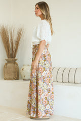 Avianna Pants - Paper Bag High Waisted Wide Leg Pants in Floral Print