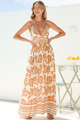 Aviva Maxi Dress - V Neck Smocked Bodice A-Line Dress with Adjustable Straps in Tamari Print