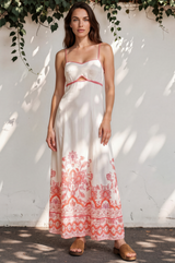 Model wearing Aviva Maxi Dress in Tawny Print from Salty Crush