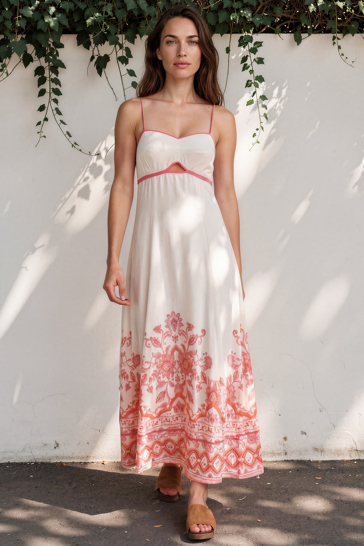 Model wearing Aviva Maxi Dress in Tawny Print from Salty Crush