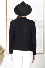 Avo Jacket - Lapel Waterfall Faux Suede Jacket in Black