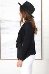 Avo Jacket - Lapel Waterfall Faux Suede Jacket in Black