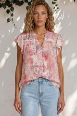 Model wearing Avril Blouse in Alani Print from Salty Crush

