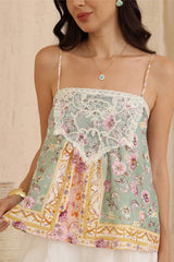 Ayana Cami -  Lace Motif Adjustable Strap Top with Elasticated Back in Ottilie Print