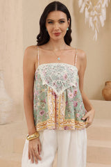 Ayana Cami -  Lace Motif Adjustable Strap Top with Elasticated Back in Ottilie Print