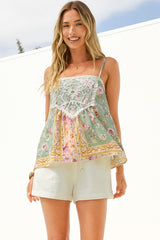 Ayana Cami -  Lace Motif Adjustable Strap Top with Elasticated Back in Ottilie Print