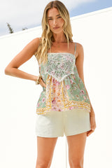 Ayana Cami -  Lace Motif Adjustable Strap Top with Elasticated Back in Ottilie Print