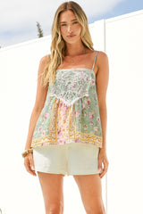 Ayana Cami -  Lace Motif Adjustable Strap Top with Elasticated Back in Ottilie Print