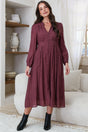 Model wearing Aylon Midi Dress in Merlot from Salty Crush