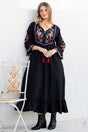 Model wearing Azalea Midi Dress in Black from Salty Crush