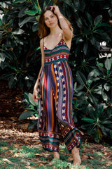 JAASE - Aztec Print Jumpsuit: Adjustable Strap Wide Leg Jumpsuit