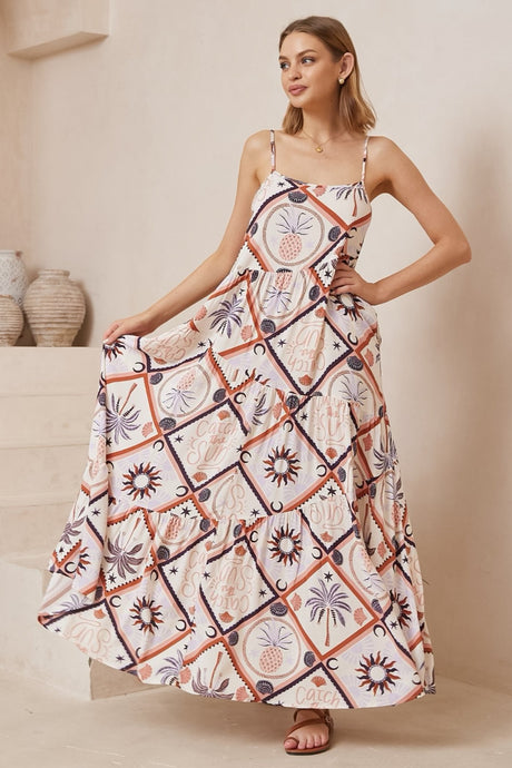 Azur Maxi Dress - Spaghetti Strap Sun Dress in Zaidin Print