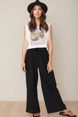 Leslie Linen Pants - Linen Elasticated Waist Straight Leg Pants in Black