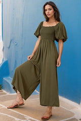 Elsa Jumpsuit- On or Off Shoulder Wide Leg Jumpsuit in Khaki