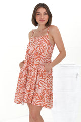 Baasa Mini Dress - Playful Sun Dress In Athena Print Coral