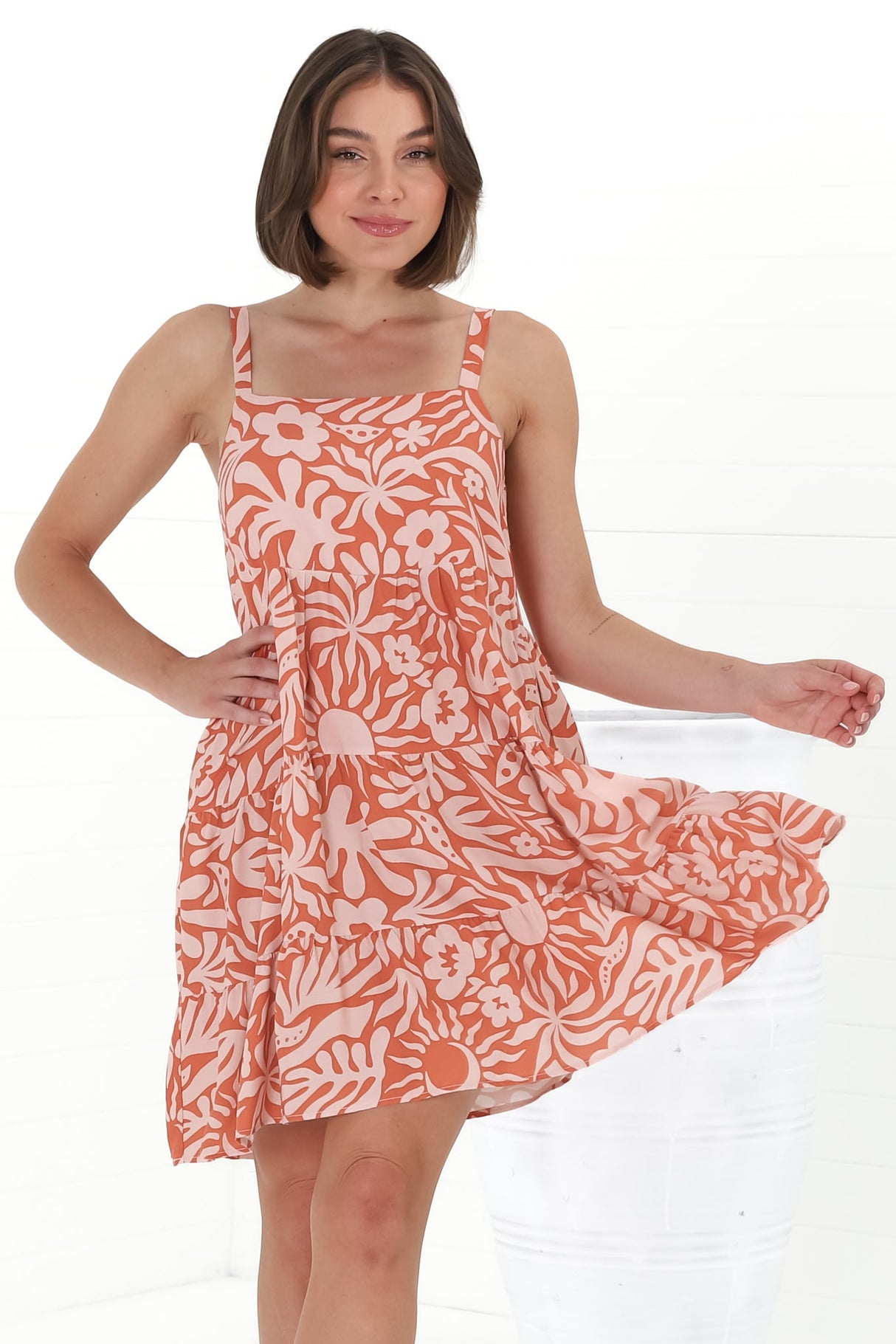 Baasa Mini Dress - Playful Sun Dress In Athena Print Coral