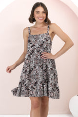 Baasa Mini Dress - Playful Sun Dress In Scala Print Black