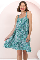 Baasa Mini Dress - Playful Sun Dress In Scala Print Green