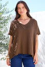 Model wearing Baha Knit Top in Chocolate from Salty Crush